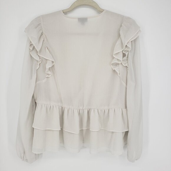 3/$25 422 Torrid Ruffle Top L Surplice V Neck Long Sleeve Blouse Cream Tiered 0 - Picture 3 of 9